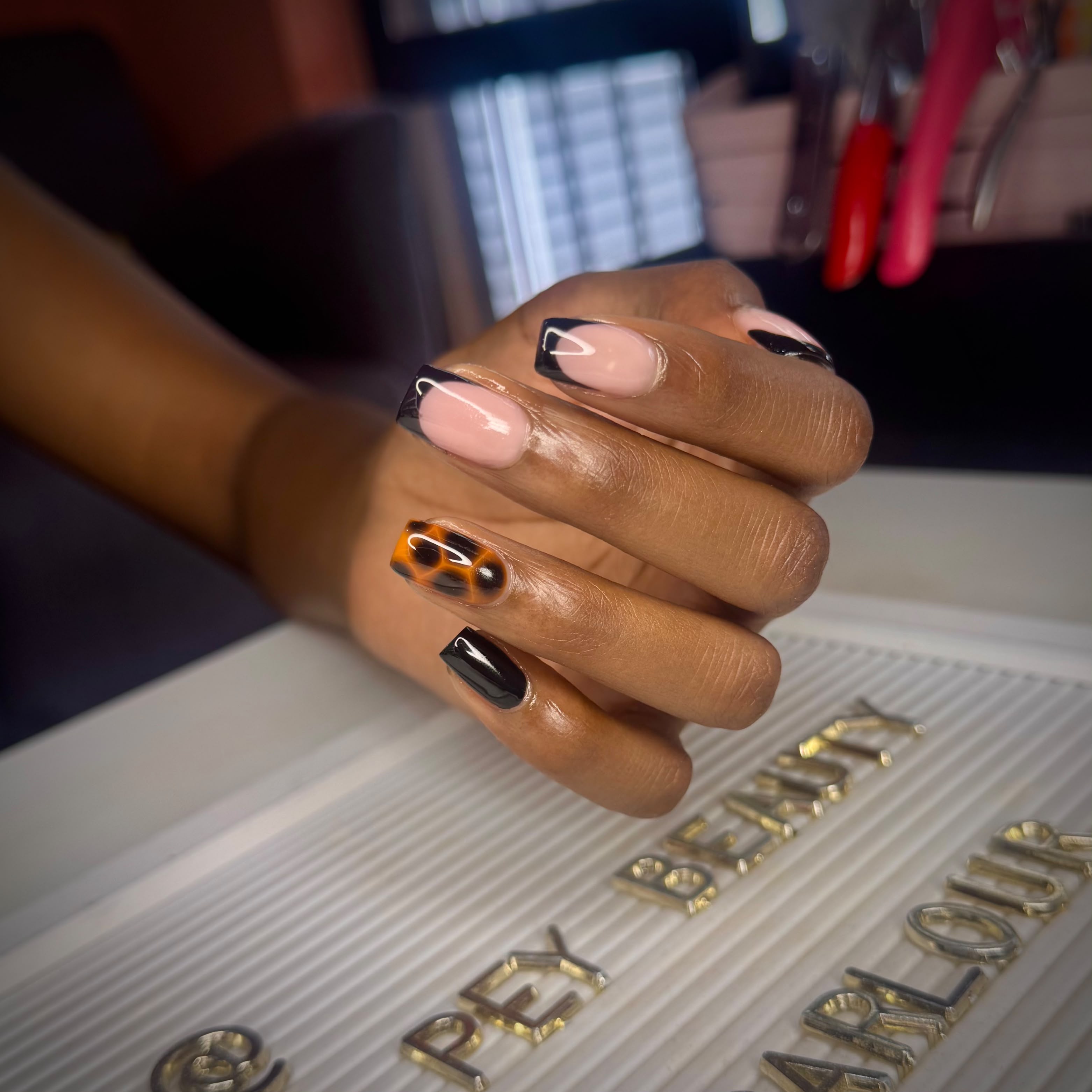 Nude nails with delicate hand-painted art